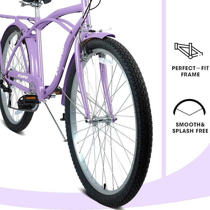 26 Inch 7-Speed Beach Cruiser Bike for Men & Women, Step-Through Comfort Frame, Upright Riding Position, Alloy Wheels & V-Brakes for Commuting & Leisure