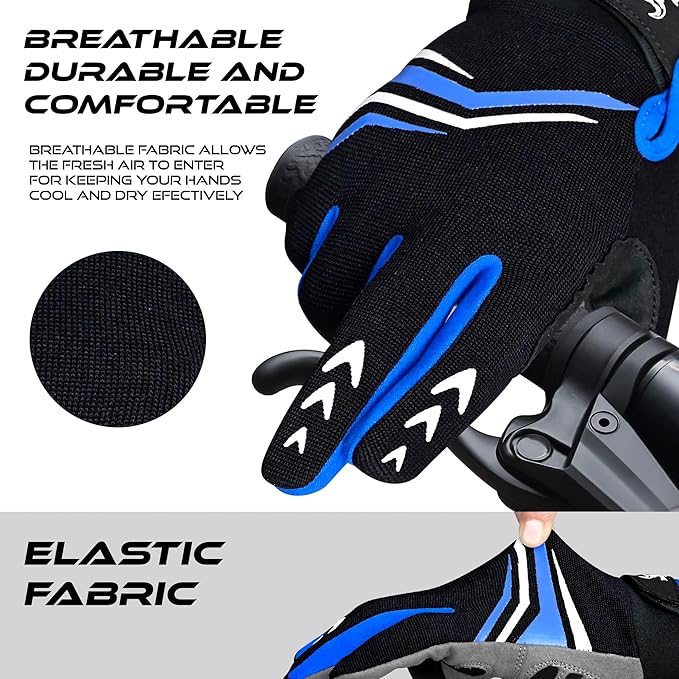 BEAST RAGE Full Finger Cycling Gloves with Padding for Men Women, Anti-Slip, Shock Absorbing, Breathable, Touchscreen Mountain Bike Gloves for BMX, MTB Riding, Road Racing, Bicycle