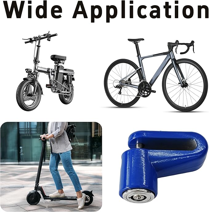 Heavy Duty Motorcycle Bike Disc Brake Lock, Anti-Theft Waterproof Wheel Lock Safety Disc Lock Padlock for Scooters and Mountain Road Cycling with Two Keys(Blue)
