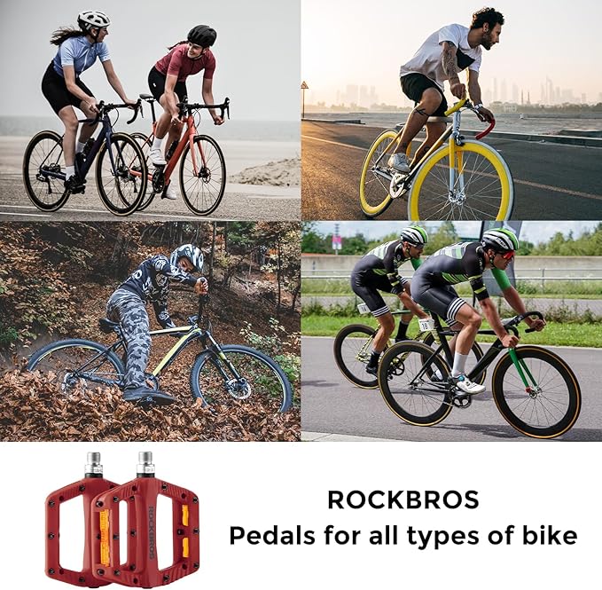 ROCKBROS Mountain Bike Pedals Bicycle Nylon Pedals 9/16 Inch Sealed Bearing Lightweight Platform for Road Mountain BMX MTB Bike