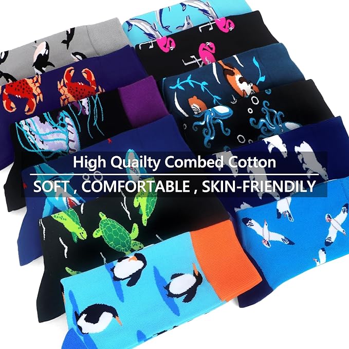 WeciBor Men's Dress Funny Crazy Colorful Novelty Combed Cotton Crew Socks 12 Pack - Size 7-10/10-13/13-15
