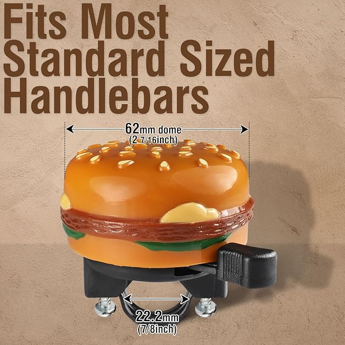 MARQUE Hamburger Bike Bell – Bicycle Bell for Most Bikes, Also Fit Balance Bike and Scooter, Must Have Cycling Accessory