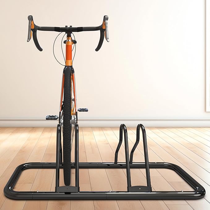 Simple Houseware 2 Bike Bicycle Floor Parking Adjustable Storage Stand, Black