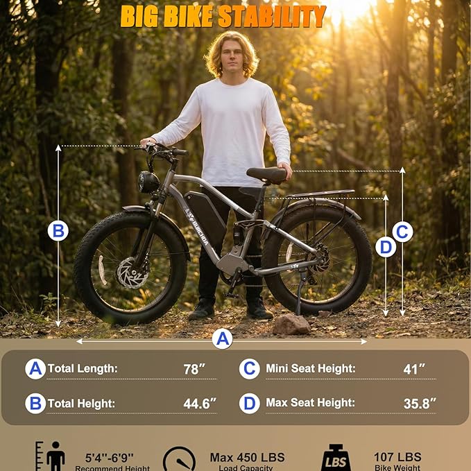 2026 Upgraded Dual Motors AWD Electric Bike for Adults 5000w/3000W/1500W Motor Dirt Ebike 40MPH/30MPH 52V/48V 30Ah/20Ah Battery Up to 90 Miles Long Range 26" Fat Tire Bicycle for Commute Mountains