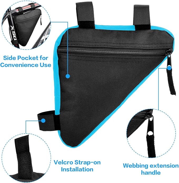 Bike Triangle Frame Bag - Bicycle Cycling Handlebar Front Pouch Saddle Storage Bag for Road and Mountain Bikes (Blue)