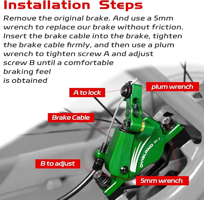 XT-7 Hydraulic Disc Brakes Calipers,Line Pulling/Cable Actuated Front & Rear Brake Calipers for MTB/Mountain Bike/E-Bike.