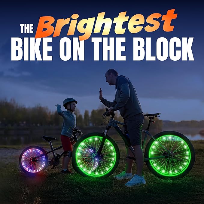 Activ Life 2-Tire Pack LED Bike Wheel Lights with Batteries Included, Get 100% Brighter and Visible from All Angles for Ultimate Safety and Style
