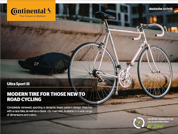 Continental Ultra Sport III - Road Bike Tire | Versatile Road Tire with Modern Tread Design - E25 Ebike Rated - PureGrip
