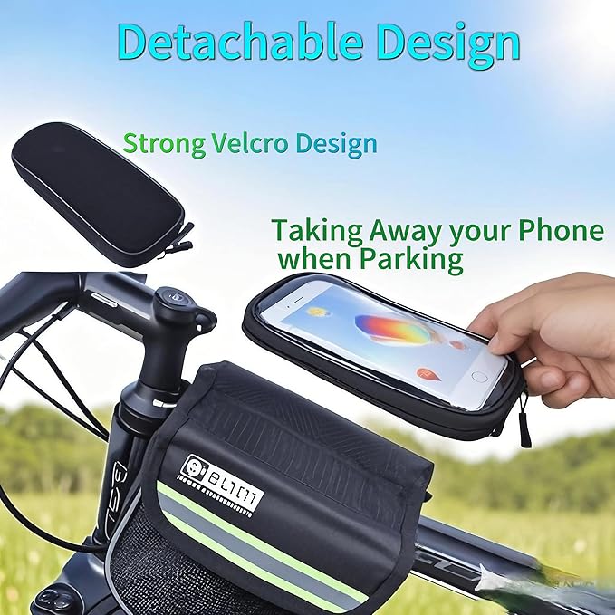 Waterproof Touchscreen Bike Phone Mount - Top Tube Frame Bag for Cycling, 6.8'' Phone Holder & Anti-Shock Storage bag,Bicycle Accessories(Blue)
