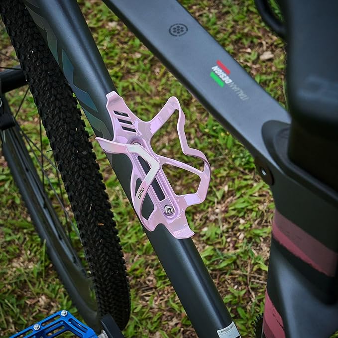 Corki Cycles Heavy Duty Bike Water Bottle Holder, Lightweight Aluminum Cage Shockproof Design for Road Mountain Gravel Bikes, Holds 18-30 oz, 2-Pack Iridescent Pink