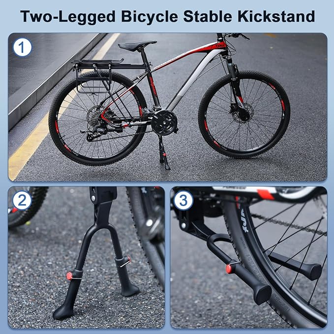 YBLNTEK Center Mount Bike Kickstand Adjustable Height, Double Leg Aluminum Alloy Bicycle Kick Stands for 24" 26'' 27.5'' 28" 29inches Adults Commuter Road Cargo Bikes
