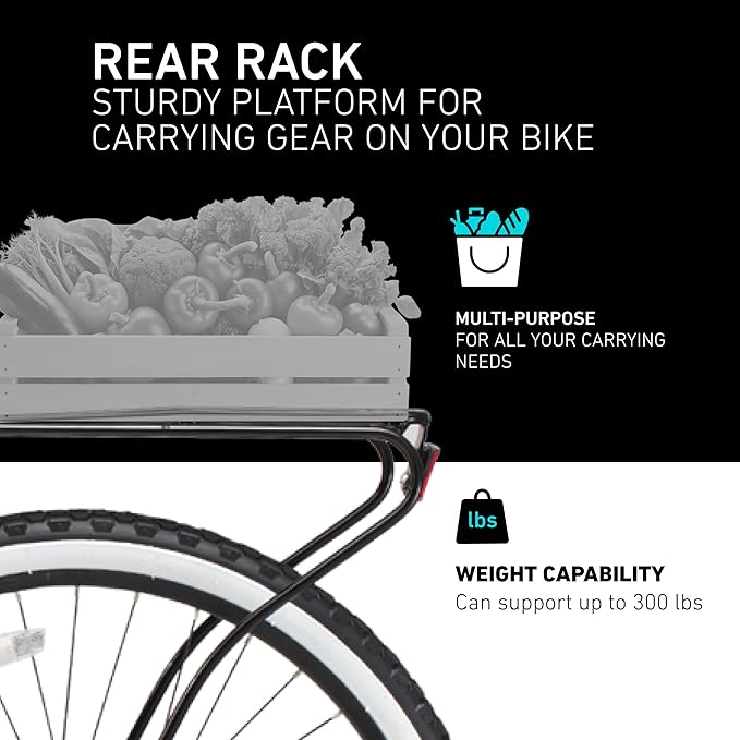sixthreezero Around The Block Men's Beach Cruiser Bike, Hybrid Bicycle with Rear Rack, Multiple Speed and Color Options