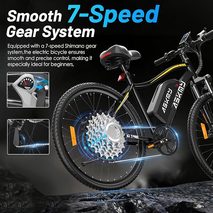 Electric Mountain Bike for Adults 750W Peak Motor, 26 Inch E-Bike with 48V 480Wh Removable Battery, Commuter Electric Bicycle with 25MPH and 40-50 Miles PAS Range, 7-Speed, Front Fork Suspension