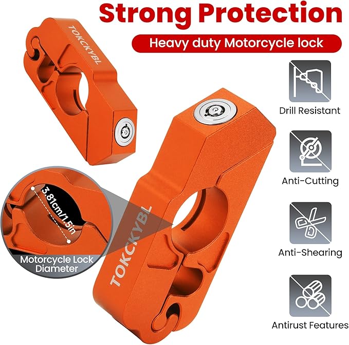 Motorcycle Lock, Heavy Duty Anti Theft Helmet, Brake and Handlebar Lock, Universal for Motorcycles, ATVs, Dirt Bikes, Mopeds，Scooters, Orange