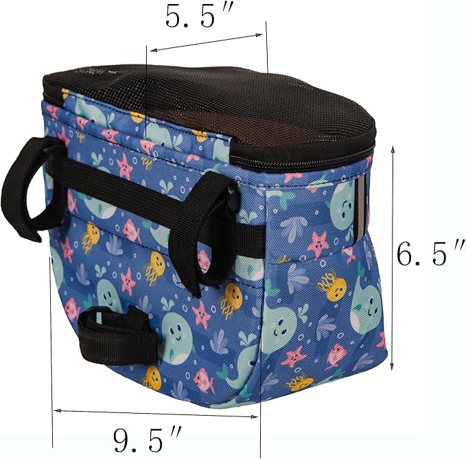 Kids Bike Basket,Durable Front Frame Bicycle & Scooter Basket Bag,Waterproof Fabric Bicycle Handlebar Bag for Boys, Girls, Toddlers with Zipper Mesh Lip (Blue Ocean)