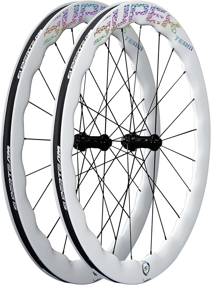 Superteam Carbon Wheelset Disc Brake 700c Road Bike Wheels 45/50/53mm Depth Tubeless Ready Cycling Wheels, for 8-12 Speed Center Lock / 6 Bolt, Thru Axle/QR Type