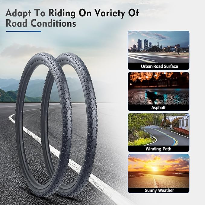26x1.75 Bike Tires 2PCS, HUIOK 26 Inch Replacement Kits Bicycle Tires with 2 Tubes and 2 Levers