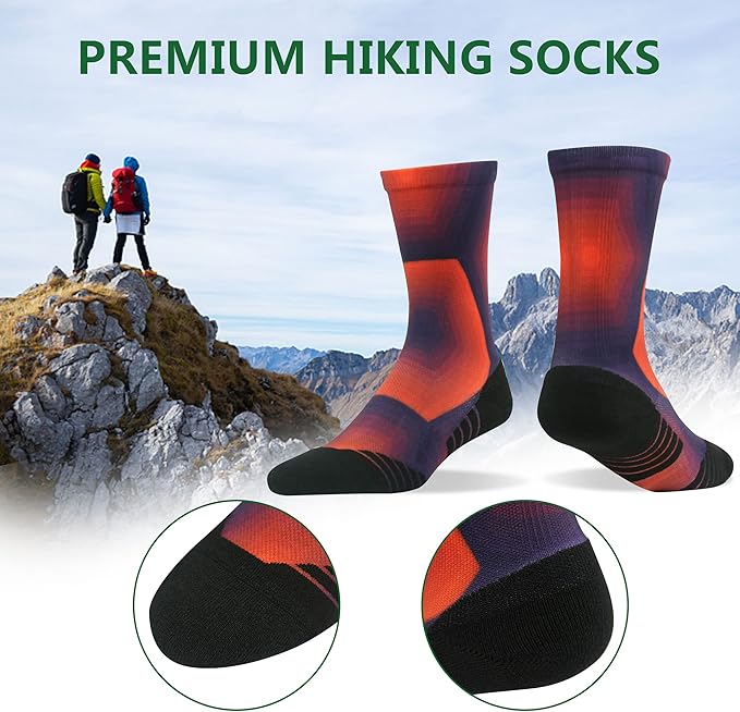 HUSO Hiking Socks Men Women Fashion Novelty Digital Printing Sports Crew Socks 3, 4 Pairs