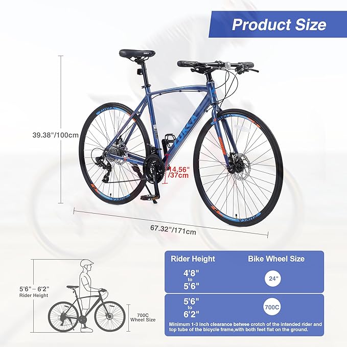 ZUKKA 700C Road Bike for Adult 24-Speed Unisex Hybrid Road Bicycle, Alloy Frame/Dual-Disc Brakes/Multiple Colors