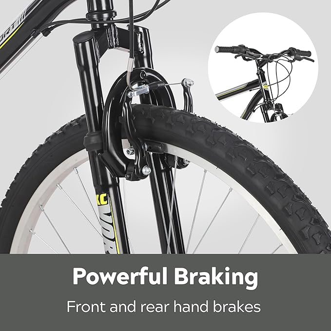 Pacific Mountain Sport Bike, 24 or 26 inch Mountain Bike for Youth and Adults, 18 Speed, Steel Frame, Knobby Tires, Front Suspension Fork, Twist Shifters, Linear Pull Brakes, Youth and Adult Bicycle