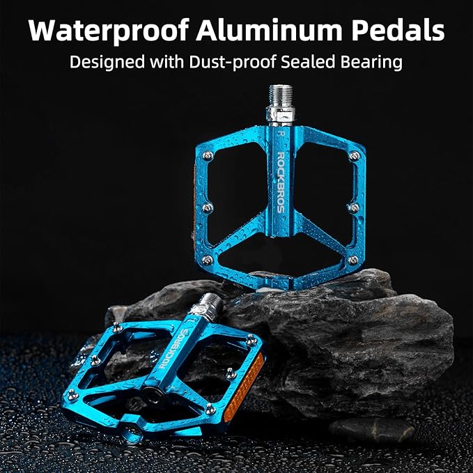 ROCKBROS Mountain Bike Pedals MTB Pedals Bicycle Flat Pedals Aluminum 9/16" Sealed Bearing Lightweight Platform for Road Mountain BMX MTB Bike