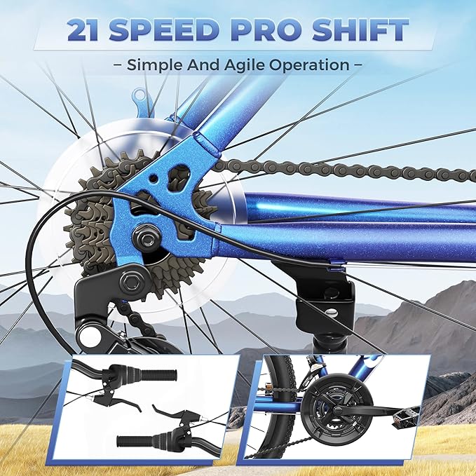 26" Mountain Bike, 7-Speed Lightweight High-Carbon Steel Frame, V Brakes & Front Suspension - Adjustable Ergonomic Seat for Men & Women(Quick Assembly, Multiple Colors)