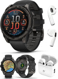 PlayBetter Garmin Fenix 8 AMOLED Sapphire (47mm, Carbon Gray DLC Titanium) Multisport GPS Smartwatch Bundle - 1.4” Touchscreen, Built-in LED Flashlight Wireless Running Earbuds