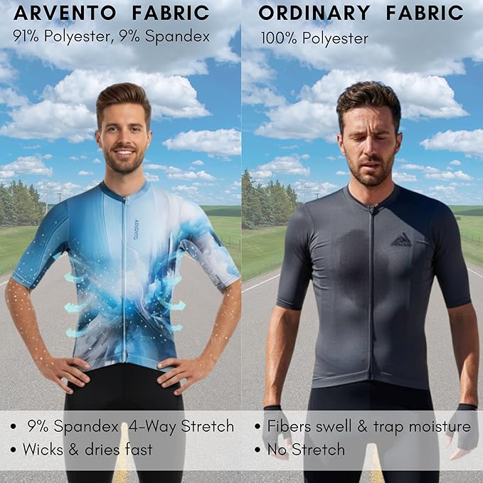 ARVENTO Unisex Cycling Jersey – Performance Fit, Breathable & Quick-Dry Short-Sleeve Road Jersey, 3 Rear Pockets