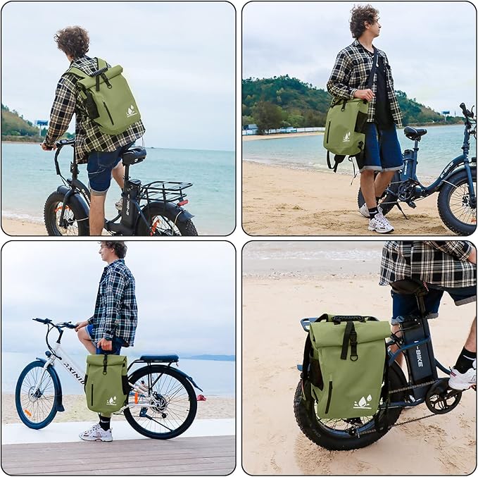YEEGO DIRECT Bike Panniers, 29L Large Capacity Waterproof bike bags, Bike Rack Bag Bike Saddle Bags For Rear Rack Bicycles Commuter Backpack - Green (1 PCS)