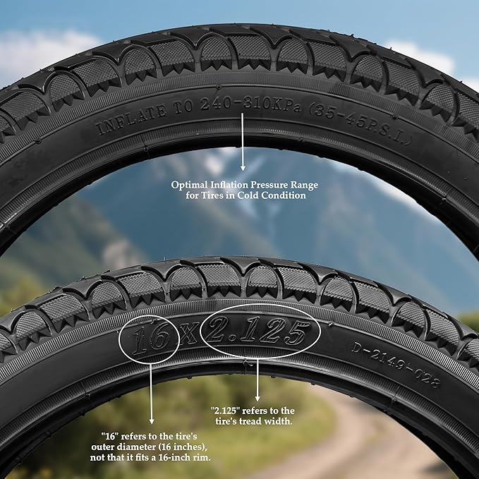16x2.125 Tubeless E-Bike Tire,16" Compatible with 16x2.1 16x2.15 16x2.0 fit for Folding Bikes, Kids' Bikes, Compact Electric Bikes, Small Road Bikes & Children's Racing Bikes