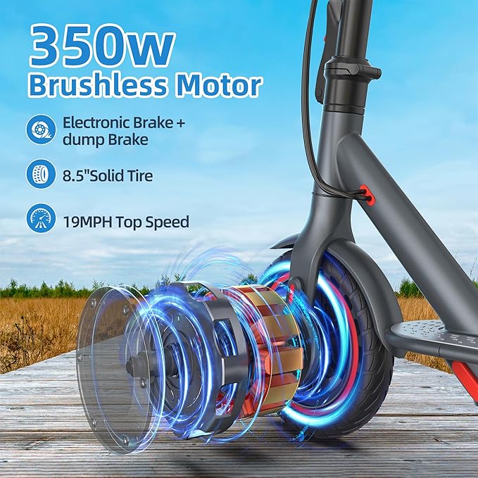 Electric Scooter for Adults - 19/22MPH & 15/22Mile Range, 8.5"/10" Solid Tires Folding Commuter E-Scooter with Dual Suspension, App Control & Dual Brake System, with Seat