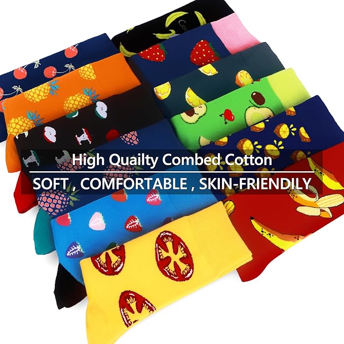 WeciBor Men's Dress Funny Crazy Colorful Novelty Combed Cotton Crew Socks 12 Pack - Size 7-10/10-13/13-15