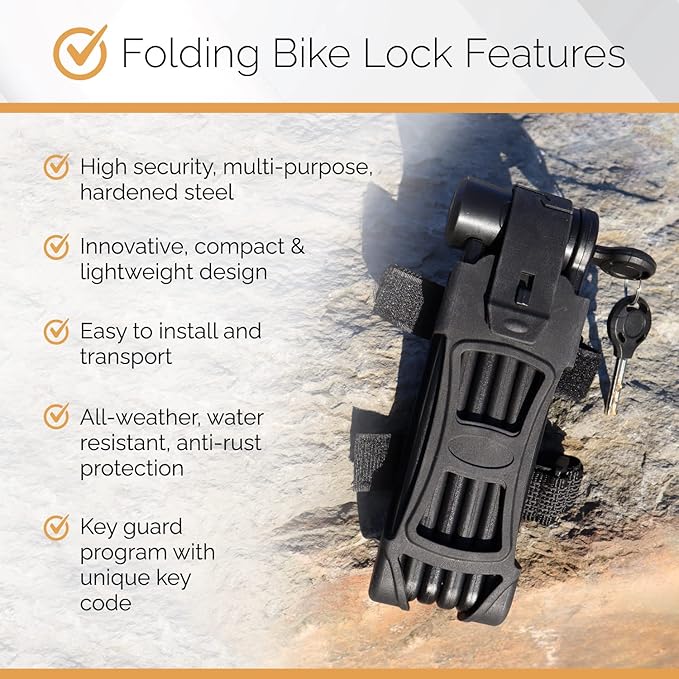 Via Velo 2 Electric Bike Bike Lock Set | Same Key System 4 Keyed Alike keys, Heavy-Duty Hard Steel | 33.5" Folding Lock | 11" Bicycle ULock | 6' Cable | for Electric Bike Fat Tire Scooter Folding Bike