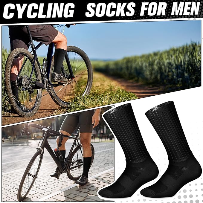 Newcotte 3 Pairs Aerodynamics Socks Cycling Aerodynamics Socks Anti-slip Silicone Line Cycling Sports Running for Men Women