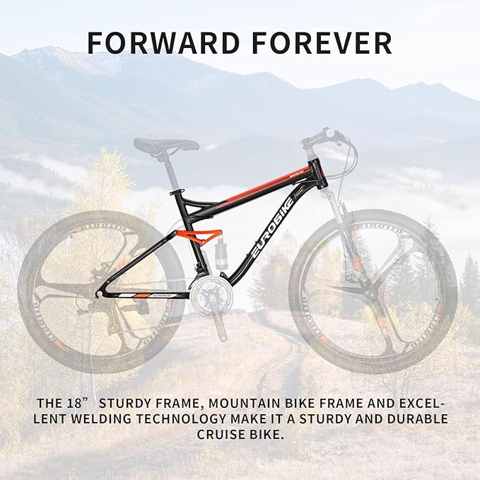 EUROBIKE Mountain Bike,21 Speed with Suspension Fork, 27.5 inch Hardtail Mountain Bike for Youth/Men Womens Bike Disc Brakes Bicycle for Adults…