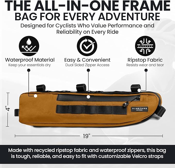 ALMSTHRE Bike Frame Bag | Weather-Resistant, Waterproof Zippers & Dual-Sided Access for Road, MTB, and Ebike Frames