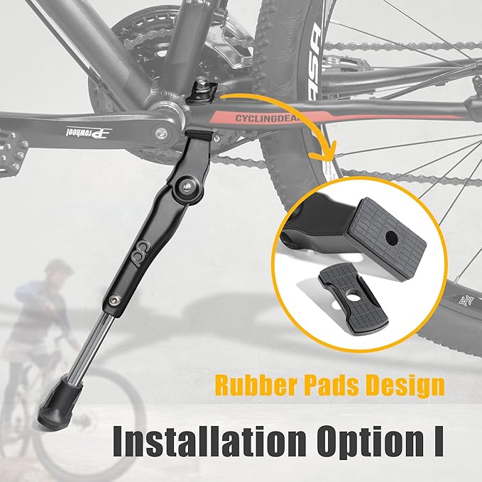 CyclingDeal Adjustable Bicycle Kickstand Centre Mount Type - for MTB Hybrid Kids Bikes - Premium Aluminium Alloy with Rubber Pads Non-Slip Non-Scratch Design - for 24" - 29" MTBs