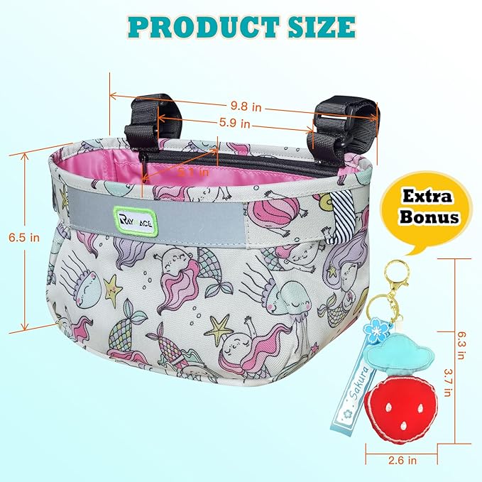RAYMACE Kids Bike Basket,Children's Bike Basket Front,Waterproof Bicycle Basket Handlebar Bag for Girls,Boys Toddlers Bike or Scooter Accessories
