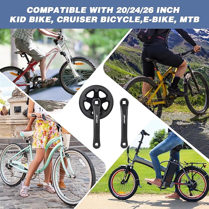 WEEROCK Prowheel Bike Crankset 1 Piece/Single 32T Charing Crank Set with 170mm Arm and Doulbe Chain Covers for Bicycle MTB, Folding Bikes, Compatible with 6/7/8/9/10 Speeds Freewheel