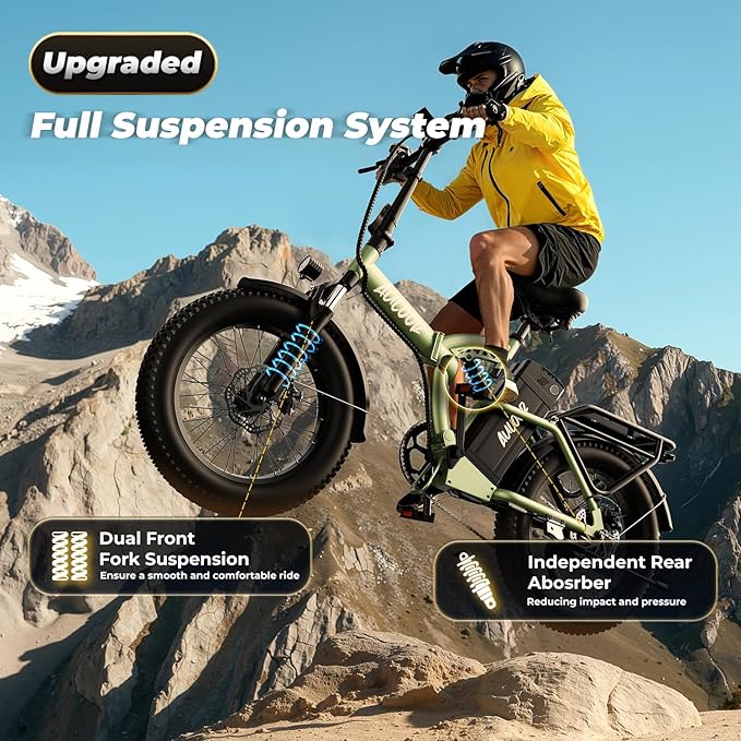 Foldable Electric Bike for Adults, 30+MPH, 48V 20Ah Removable Lithium Battery up to 80Miles, 20" Fat Tire 1000W Peak Motor Dirt Ebike Adult Electric Bicycle for Commute Beach Mountain E Bike