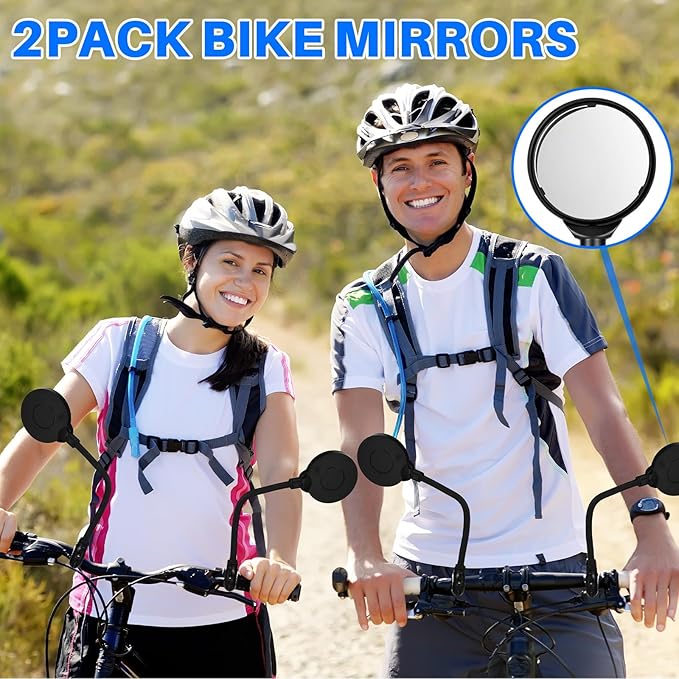 BBTO 2 Pack Bike Mirror Handlebar Mount Adjustable Rotatable Wide Angle Bicycle Rear View Mirror with Storage Bag Universal Fit for Mountain Road Bike Ebike Bicycle Motorcycle Scooters