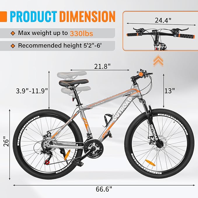 26 inch Mountain Bike 7/21 Speeds Lightweight Cycling Bicycles, Dual Disc/V Brake,Bicycle for Men and Women, Adult Bike, Road Bike