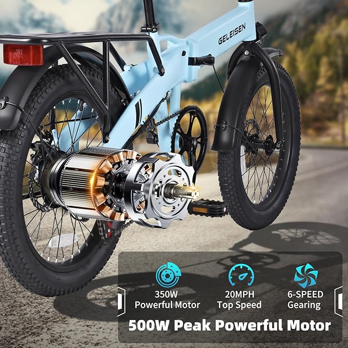 Folding Electric Bike for Adults, 20"×3.0 Fat Tire Electric Bicycle, 374.4Wh Battery Ebike, 20MPH Electric Cargo Bike with LCD Color Display & 6 Speed Gears (Fits for 5'0"+)