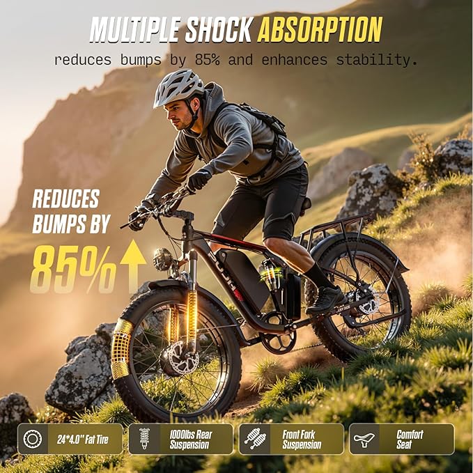 6000W Dual Motor Ebike for Adults, 60V 20Ah Fast Electric Bike 45mph,Up to 110 Miles,24" Fat Tire Full Suspension Electric Bike for Snow Off-Road Commuter Mountain E-Bike for Men Women
