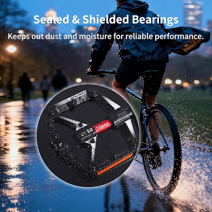 Bike Pedals - Aluminum Alloy Anti-Slip Bicycle Pedals, 2 Bearings & DU Bushings, Sealed Bearings, Reflective Strips, Universal for Mountain/Road/Folding Bikes