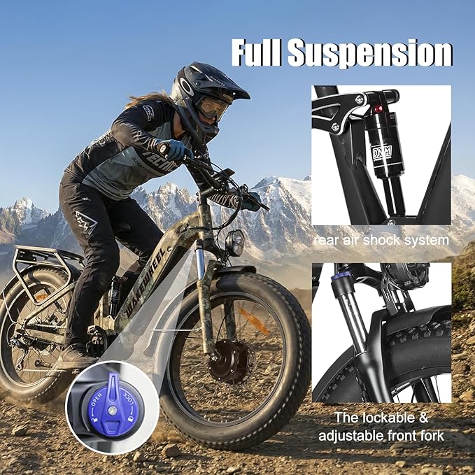 8000w Electric Bike for Adults, 60V 32Ah Battery Ebike, Fat Tire & Long Range Electric Bicycles, 210Nm Mountain Bike Full Suspension, Hydraulic Brake Electric Bicycle