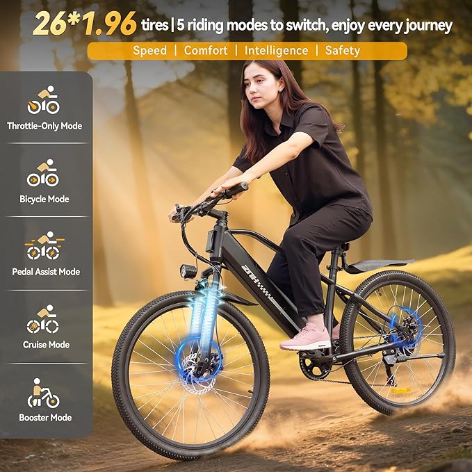 ZNH 750W|1000w Electric Bike for Adults, 48V 13Ah Removable Battery, 26" Electric Mountain Bike, Up to 60 Miles, 7-Speed Ebike, Hydraulic Suspension, LCD Display, UL2849 Certified, TUV