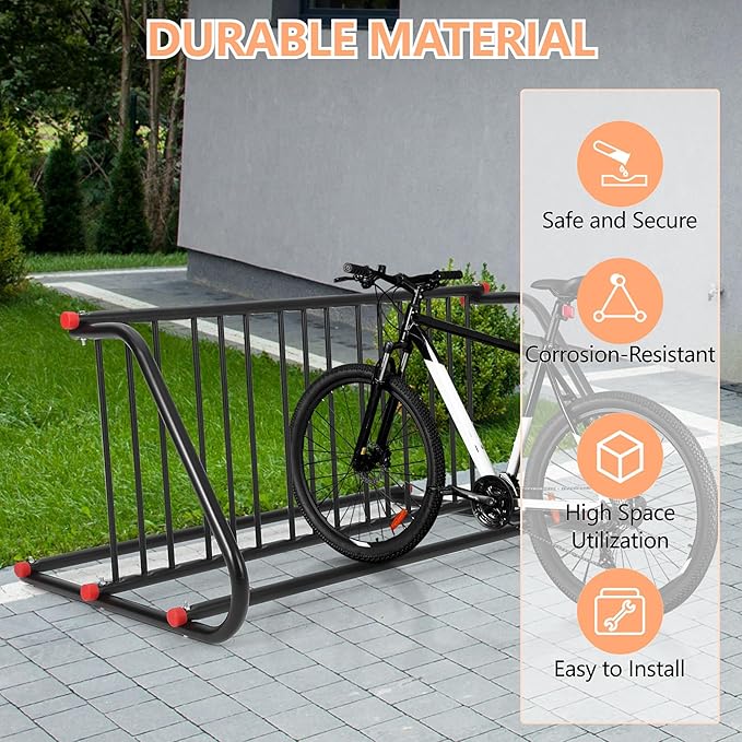 Double-Side 10-Bike Commercial Bike Rack Outdoor, 5-Bike Heavy Duty Steel Grid Floor Rack, Freestanding Parking Stand for Outdoor, Garage, School, Store, University, Yard & Public Spaces