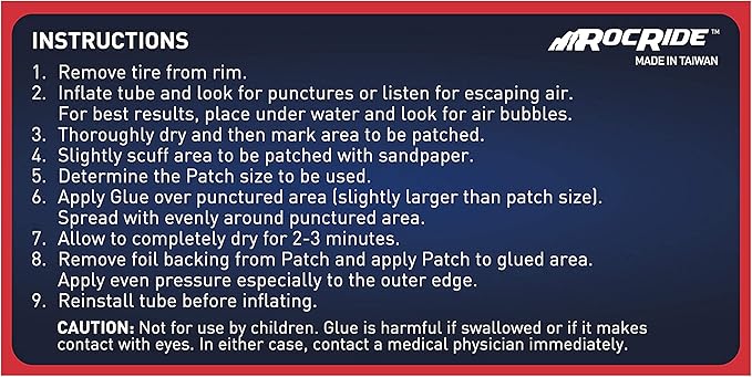 RocRide 8 PC Bike Inner Tube Patch Kit. Bicycle Tire Repair Kit.