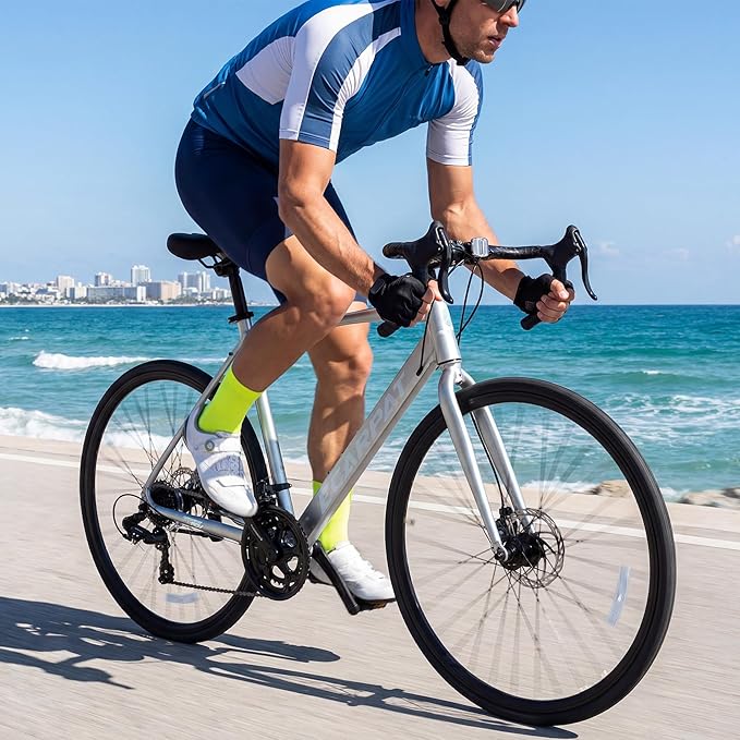 700C Lightweight Aluminum Road Bike, 16-Speed Racing Bicycle with Disc Brakes, Hybrid Commuter Bike for Men and Women, Perfect for City Roads and Outdoor Cycling